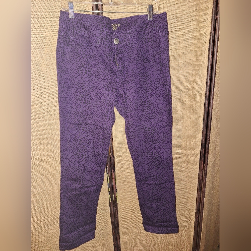 Riders Lee Womens Jeans 12P Straight Leg Purple Animal Print Denim